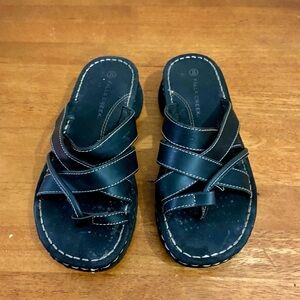 Falls Creek Black Leather Sandals -Size 8